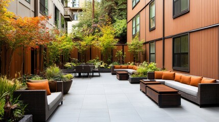 Fototapeta premium Low garden fence surrounding a quiet back patio nook