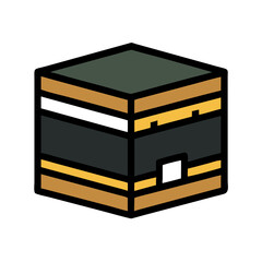 Depiction of Kaaba at Masjid al-Haram during the Hajj pilgrimage in Mecca, Saudi Arabia, attracting pilgrims for spiritual journey