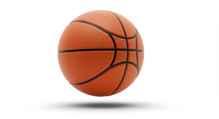 Fototapeta premium Brand new glossy basketball floating in air, shadow below, on white background