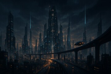 Obraz premium the nigth sky at the futuristic city