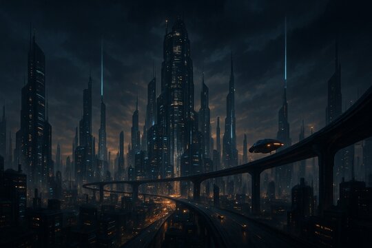 the nigth sky at the futuristic city