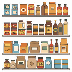 An illustration shows pantry shelves stocked with colorful jars and canned goods