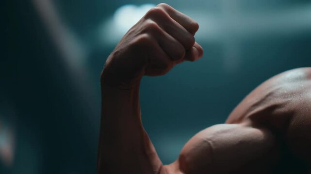 4K Ultra Close-Up of Male Biceps Flex | Defined Muscle Tension and Veins | Strength Training Visual Focus
