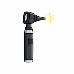 An otoscope medical device shining a light to see into someone's ear canal