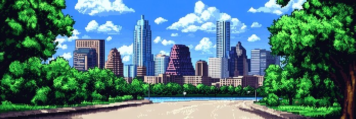 16-bit pixel art austin texas downtown skyline 