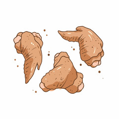 Cartoon image of hands eating greasy, fried chicken wings with seasoning and sauce