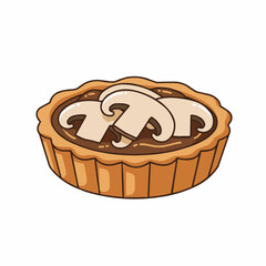 Cartoon-style mushroom tart with a flaky crust and rich filling, bottom view