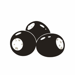 Illustration of three shiny, dark olives piled on top of one another