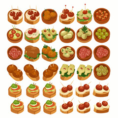 Assorted tapas, showcasing an array of flavors on bread or in small bowls