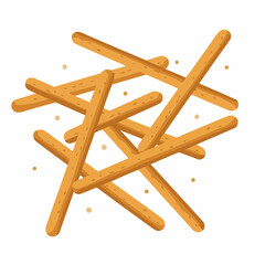 Tasty bread sticks scattered on a white surface with crispy edges
