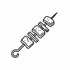 Line art image of a shish kebab on a white background in the bottom right corner