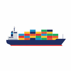 An illustration of a freighter full of colorful cargo containers at sea