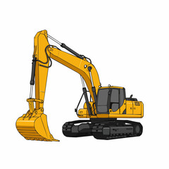 Illustration of the arm of a construction digger, yellow and black parts on white background