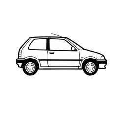 Stylized car illustration with black outlines on a white background, side view image