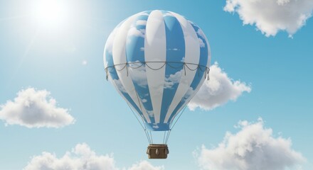 Fototapeta premium Cloud pattern hot air balloon, soft blue and white tones, realistic shading