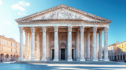 Obraz premium Ancient cathedral facade, classical architecture, sunlight