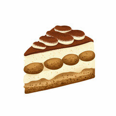 Illustration of a slice of coffee-flavored Italian dessert, featuring cream layers