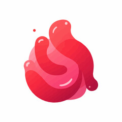 Fluid, translucent red shapes float on a white background, adding a vibrant touch