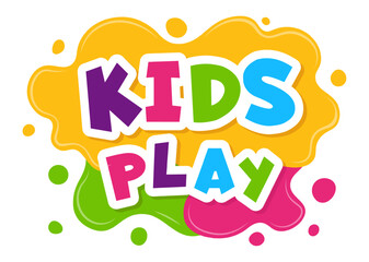 Colorful logo featuring the words Kids Play with vibrant paint splatters in the background, creating a playful and dynamic design suitable for children's brands, toys, games, or entertainment