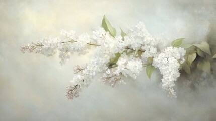 Delicate white lilac blossoms in soft pastel hues