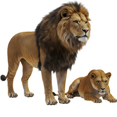 Obraz premium A regal pair a male stands tall while the female rests in a relaxed pose on a transparent background