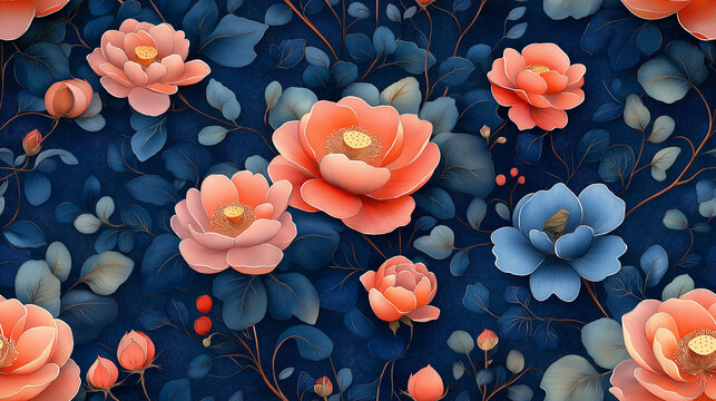 Midnight Blossom Grove with Apricot Petals