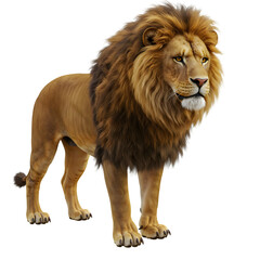 Obraz premium Majestic feline with a golden mane stands regally against a transparent background in full view shot