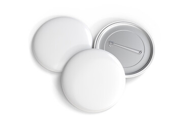 Blank Round Pin Badges Mockup Template isolated on background. Plastic empty white button badge...