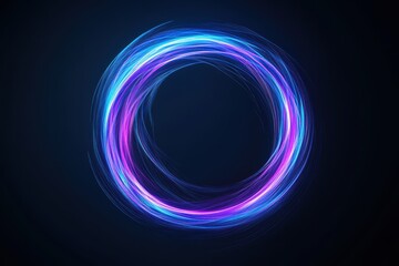 Digital blue and purple tech circle creates a vibrant visual experience on a dark background