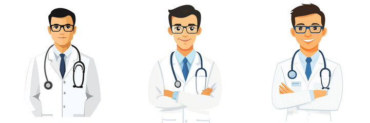 Fototapeta premium A set of online medical advice vector illustrations in minimalistic white style Isolated on transparent Background