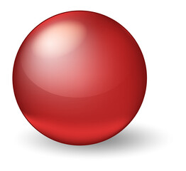 Polished red sphere casting a deep shadow on a pristine white background, creating a striking and minimalist composition that emphasizes its glossy, reflective surface and vibrant color