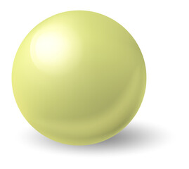 Perfectly shaped light yellow sphere featuring a glossy finish resting on a clean white surface, casting a soft, subtle shadow that enhances depth and dimension in the composition