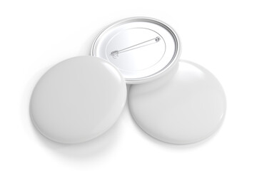 Blank Round Pin Badges Mockup Template isolated on background. Plastic empty white button badge...