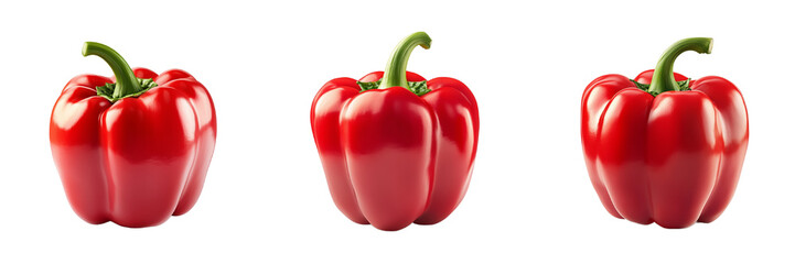 A set of shiny red bell peppers with natural gloss and vivid tone Isolated on transparent Background