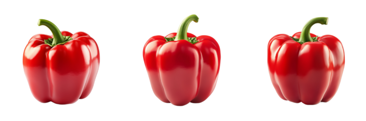 A set of shiny red bell peppers with natural gloss and vivid tone Isolated on transparent Background