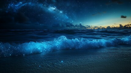 Fototapeta premium Bioluminescent ocean waves at night