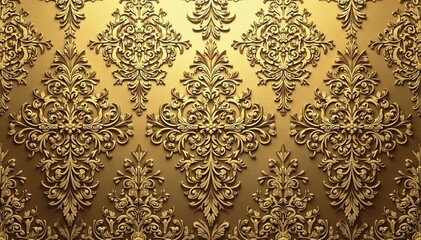 Intricate floral damask pattern in elegant gold hues , motif, elegant, seamless