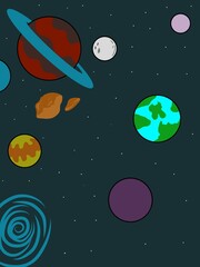 Fototapeta premium illustration of a galaxy filled with planets and stars. wallpaper and background