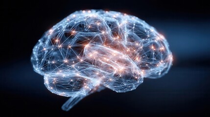Digital brain network visualization with glowing neural connections