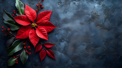 Festive poinsettia arrangement on a dark backdrop.