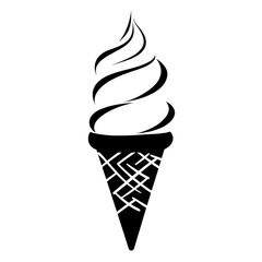 Outline swirl ice cream cone icon symbolizing cold summer dessert and soft serve frozen treats