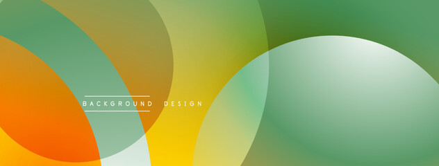 Abstract background features overlapping circles, gradients. Colors include orange, yellow, green. Modern design element for digital projects.