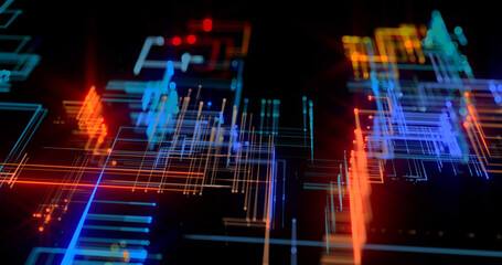 Creation of 3d composition rectangular glow grids. Information technology concept, big data, architecture. Digital cyberspace, ai. Animation backdrop