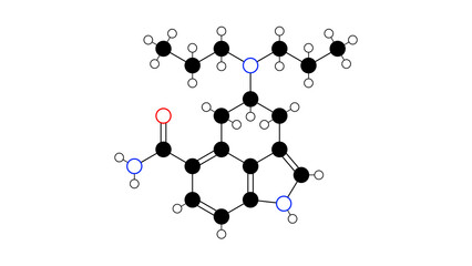 ly-178210 molecule, structural chemical formula, ball-and-stick model, isolated image psychoactive drug