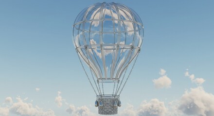 Glass hot air balloon with reflections, highly detailed, isolated
