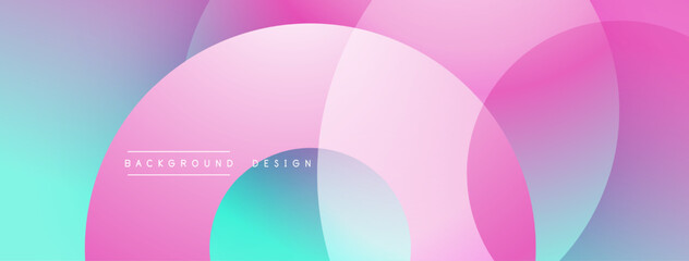 Abstract fluid shapes overlap, creating vibrant pink, blue gradients. Modern design suggests dynamic movement, smooth transitions.