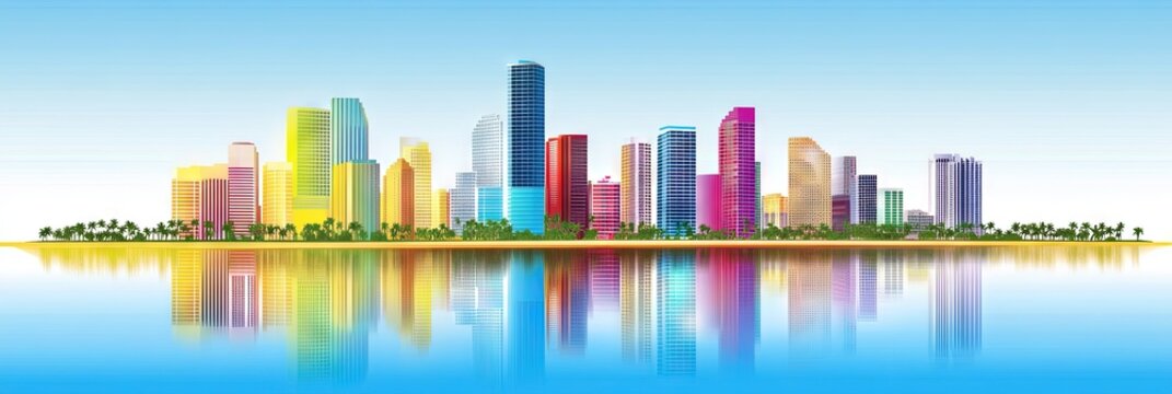 2d vector miami south beach downtown skyline 