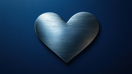 A metallic heart shape on a dark blue background, symbolizing love and affection.