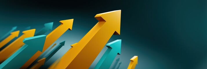 A series of arrows pointing upwards with some of them being yellow and some blue. Concept of progress and growth