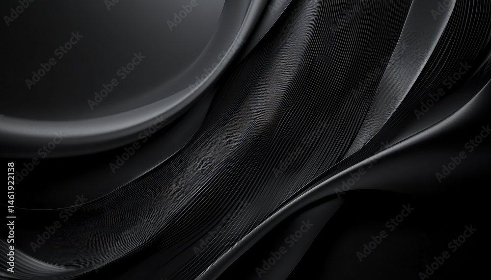 Fototapete Abstract Dark Waves with Glossy Black Texture Background Modern Art Design with Smooth Curves and Dynamic Flowing Shapes